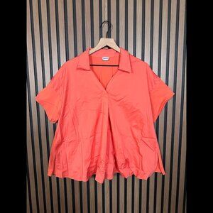Chicos Tunic Top 2 / US L Womens Orange Popover Collared Short Sleeve Relaxed